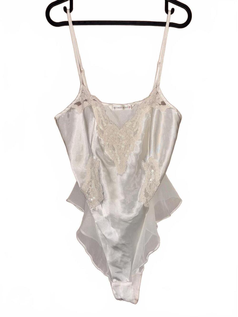 Vintage 1998 Victoria's Secret white lace onepiece with sequin/beaded embroidery
